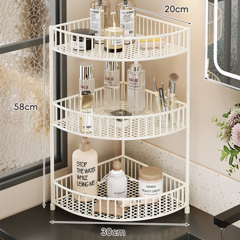 Corner Space-Saving Three-Tier Ventilated Mesh Storage Rack for Bathroom and Vanity