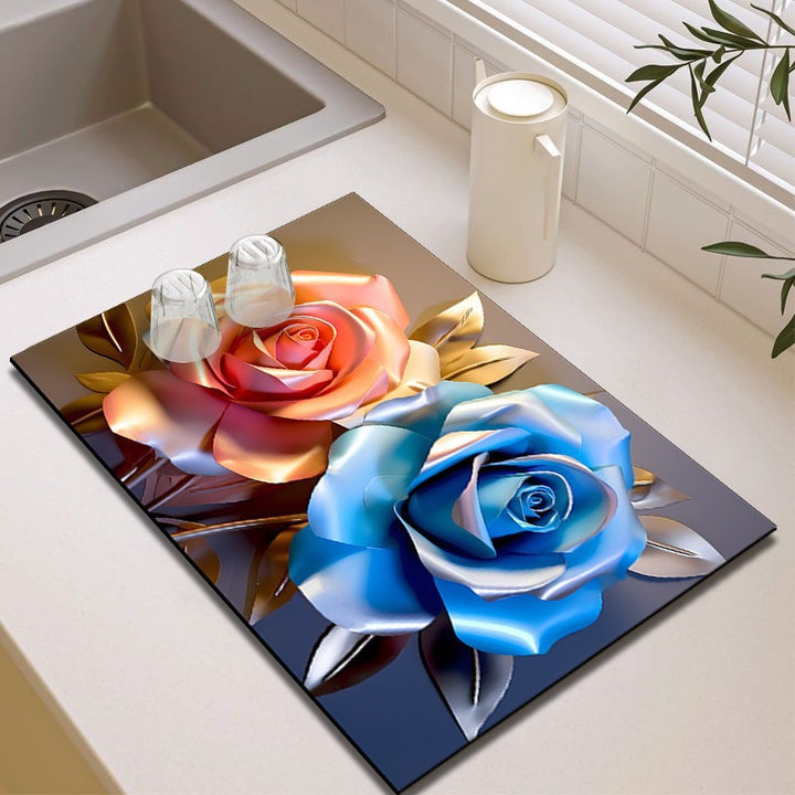 Elegant Floral Design Kitchen Mat