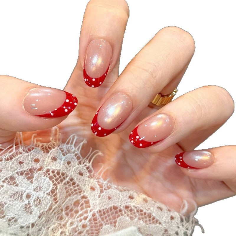 Elegant French Tip Press-On Nail Set with Dotted Accents Stornfield