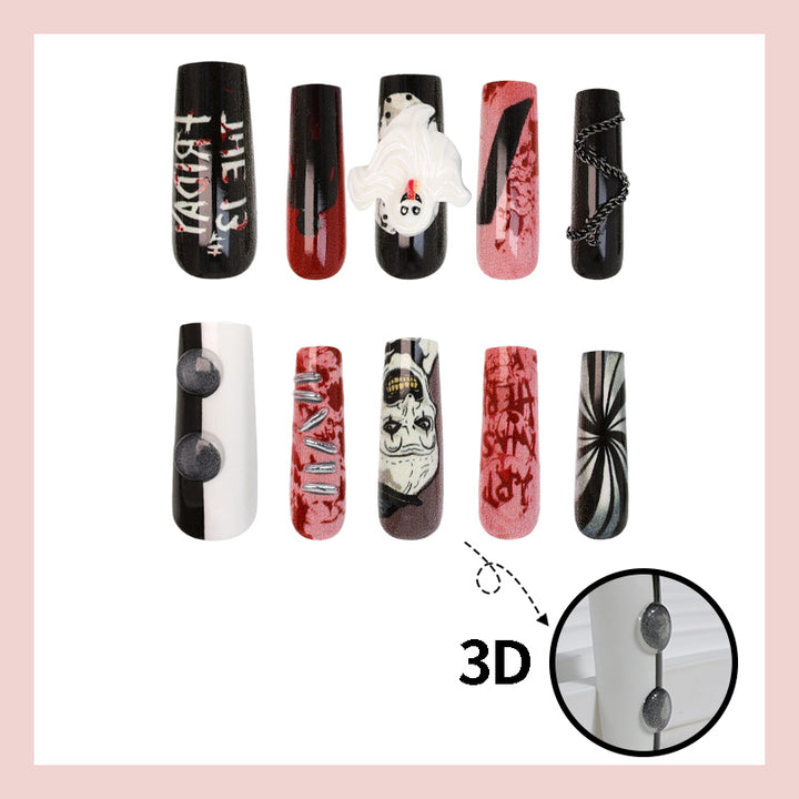 Halloween artificial nail set with creepy motifs and extravagant designs Stornfield