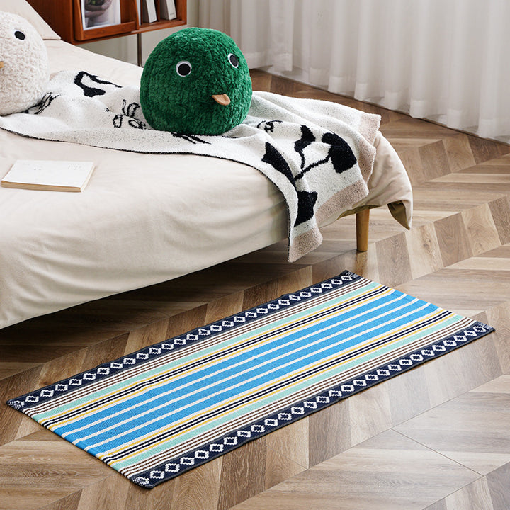 Flat-woven runner rug with check pattern and decorative border stripe Stornfield