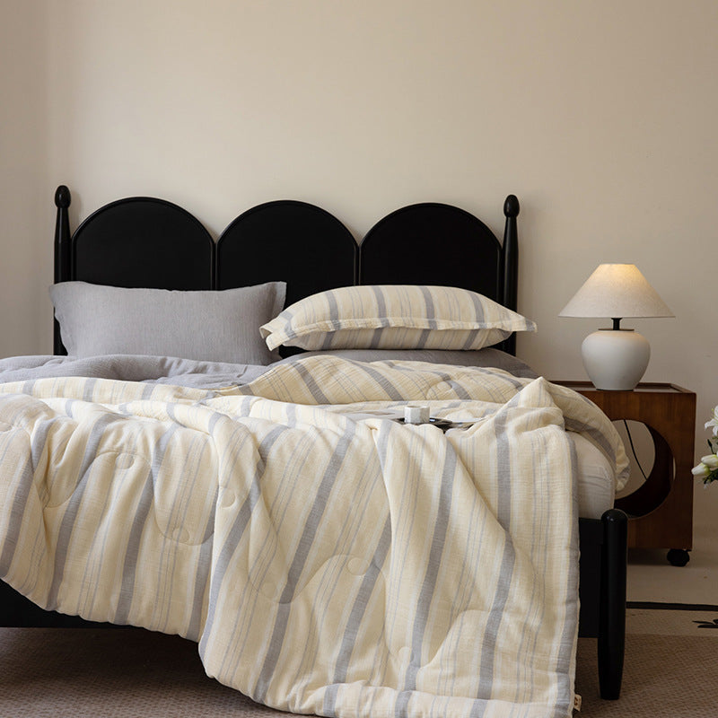 Striped Quilted Cotton-Blend Comforter and Pillowcase Set