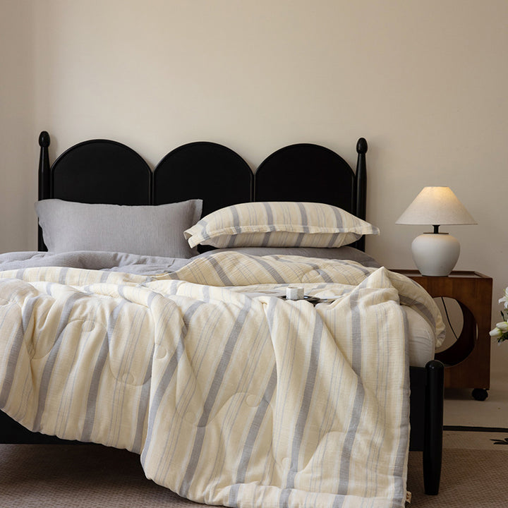 Striped Quilted Cotton-Blend Comforter and Pillowcase Set