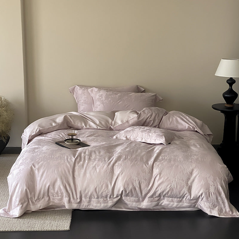 Jacquard Sateen Duvet Cover Set with Subtle Botanical Damask & Deep-Pocket Shams