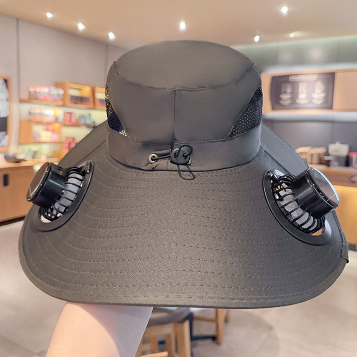 Bbreathable sun hat with two integrated mini fans, wide brim and adjustable chin strap Stornfield