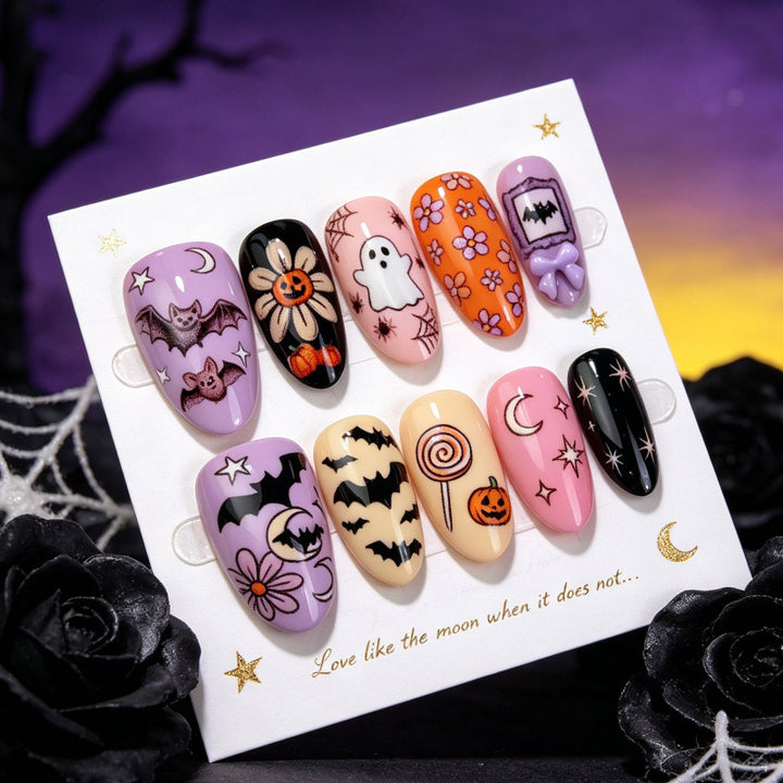 Thematic Halloween-Inspired Press-On Nail Art Set