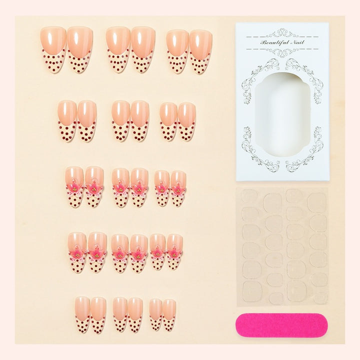 Artificial Nail Set with Floral Design and Elegant Dots Stornfield