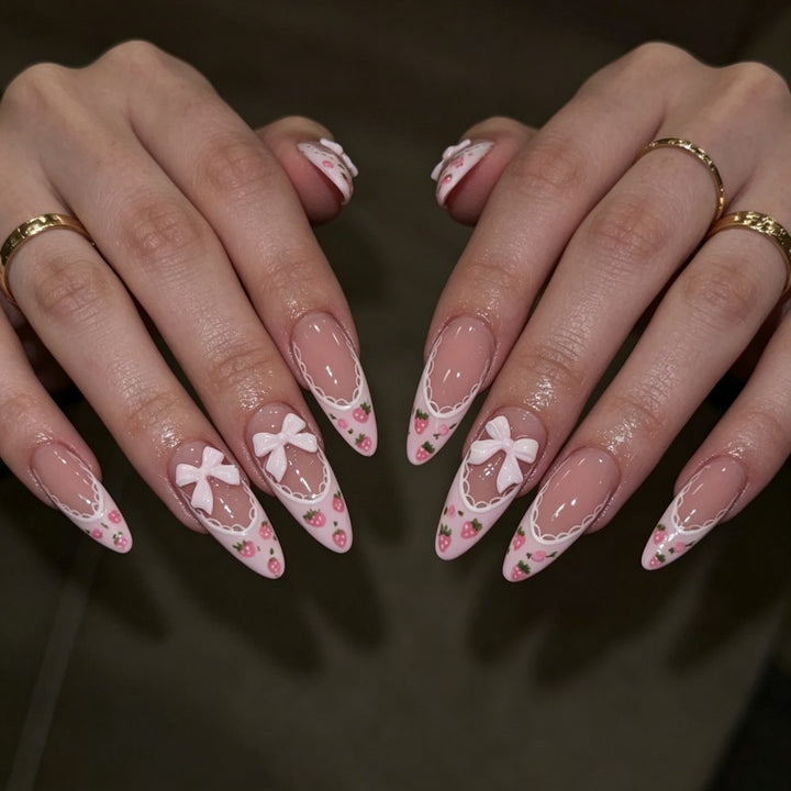 Artificial nails with romantic floral and ribbon motifs Stornfield