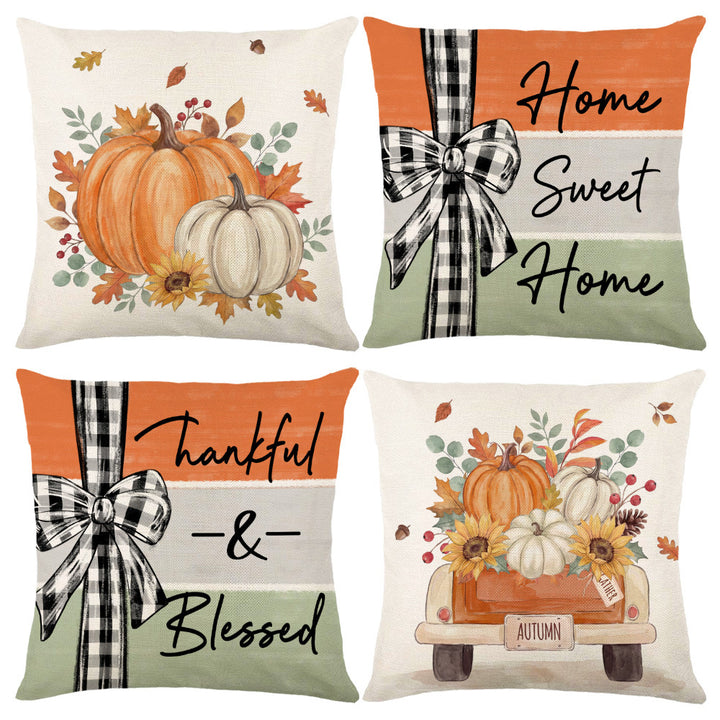 Decorative Harvest-Themed Throw Pillow Covers with Linen Texture