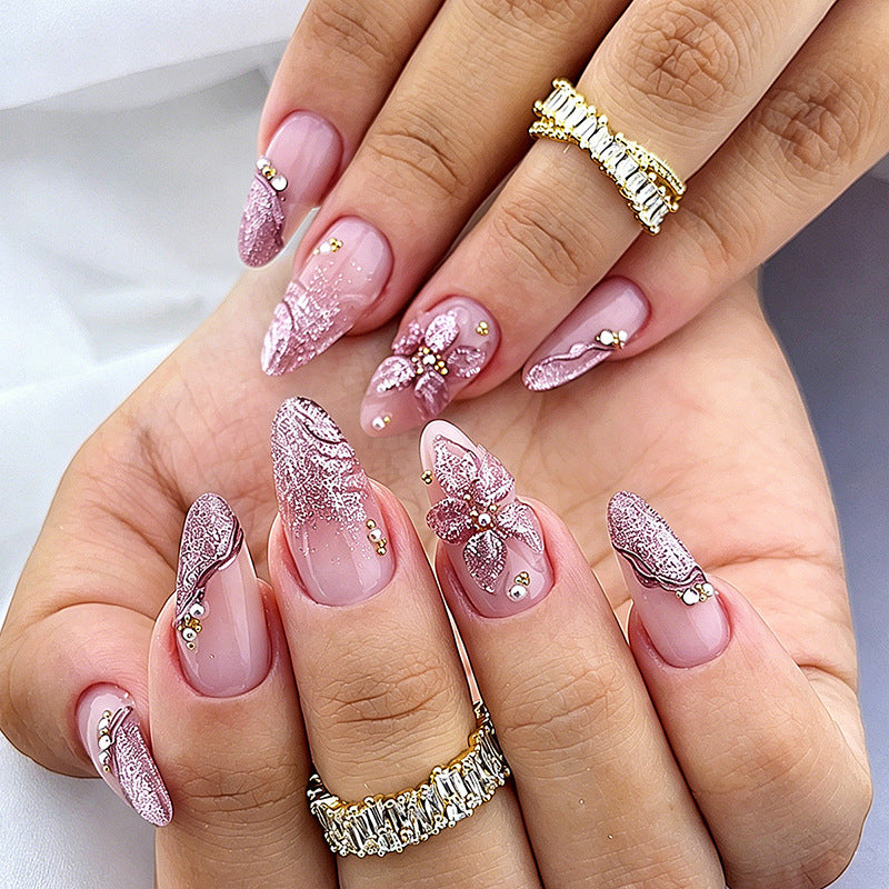 Decorative Press-On Nail Set with Floral and Gem Accents Stornfield 1788495783