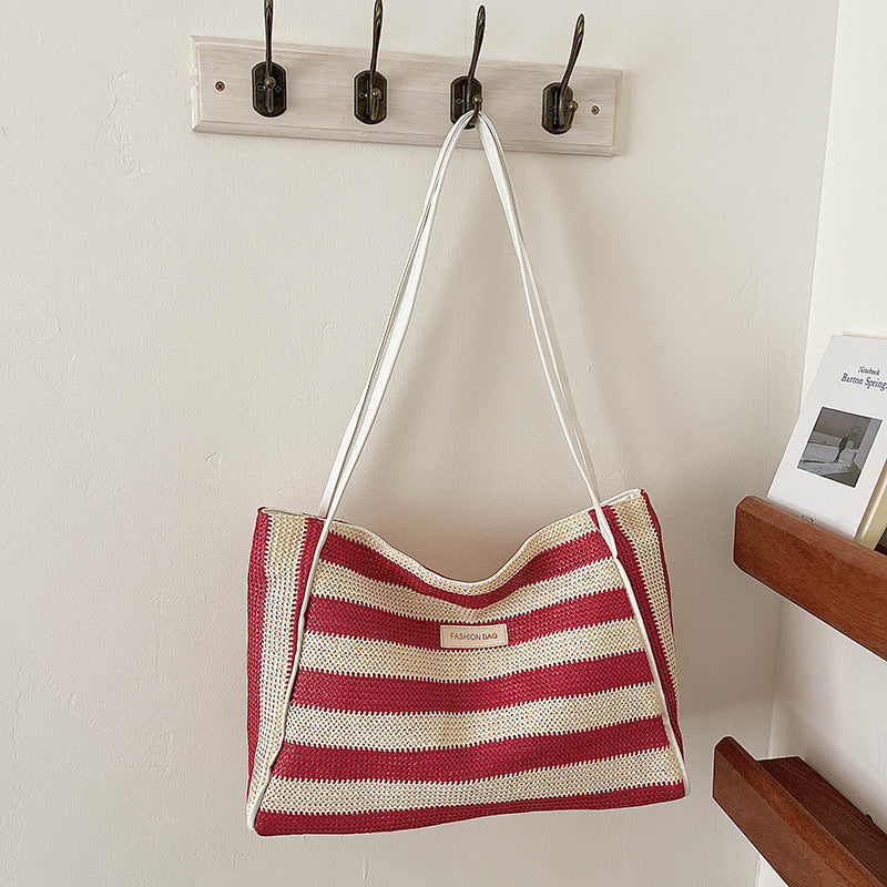 Striped Crochet Beach Tote Bag