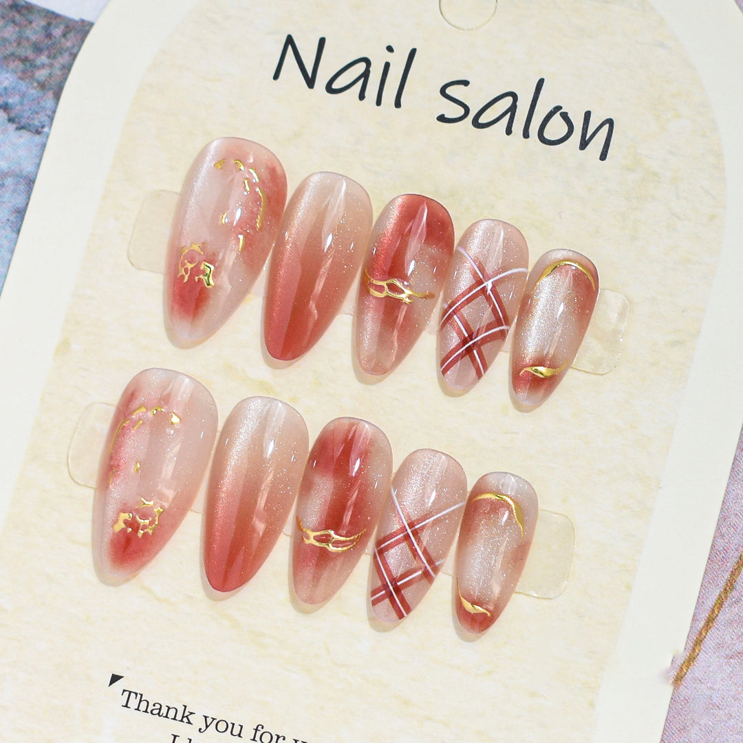 Artistic Press-On Nail Set with Cherry Blossom Design Stornfield