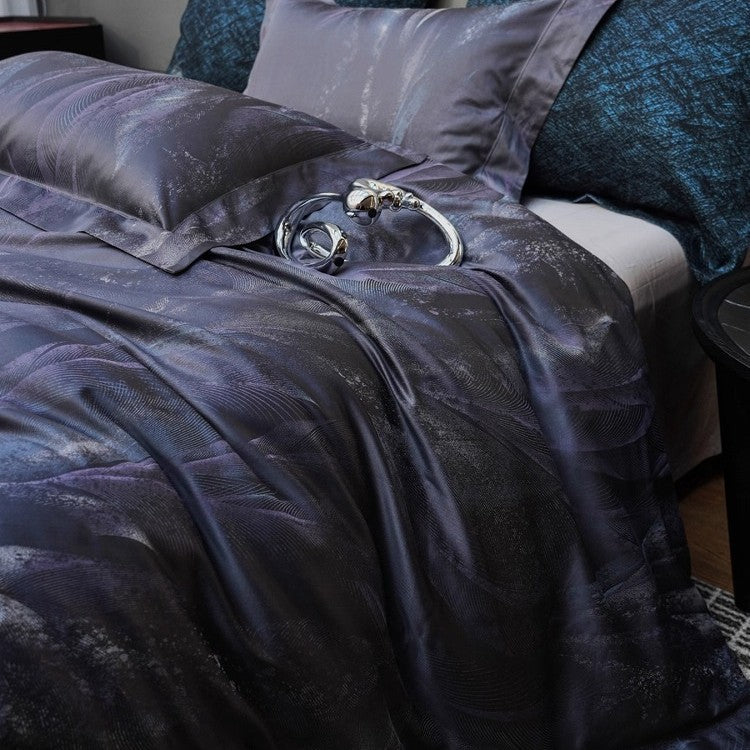 Silky Micro-Sateen Abstract Wave Duvet Cover Set with Hidden Closure and Pillow Shams