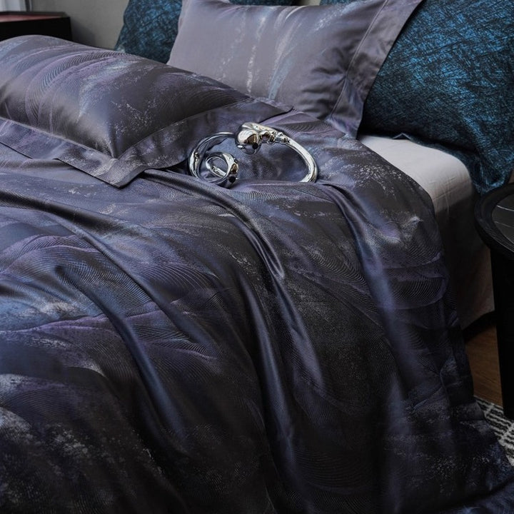 Silky Micro-Sateen Abstract Wave Duvet Cover Set with Hidden Closure and Pillow Shams