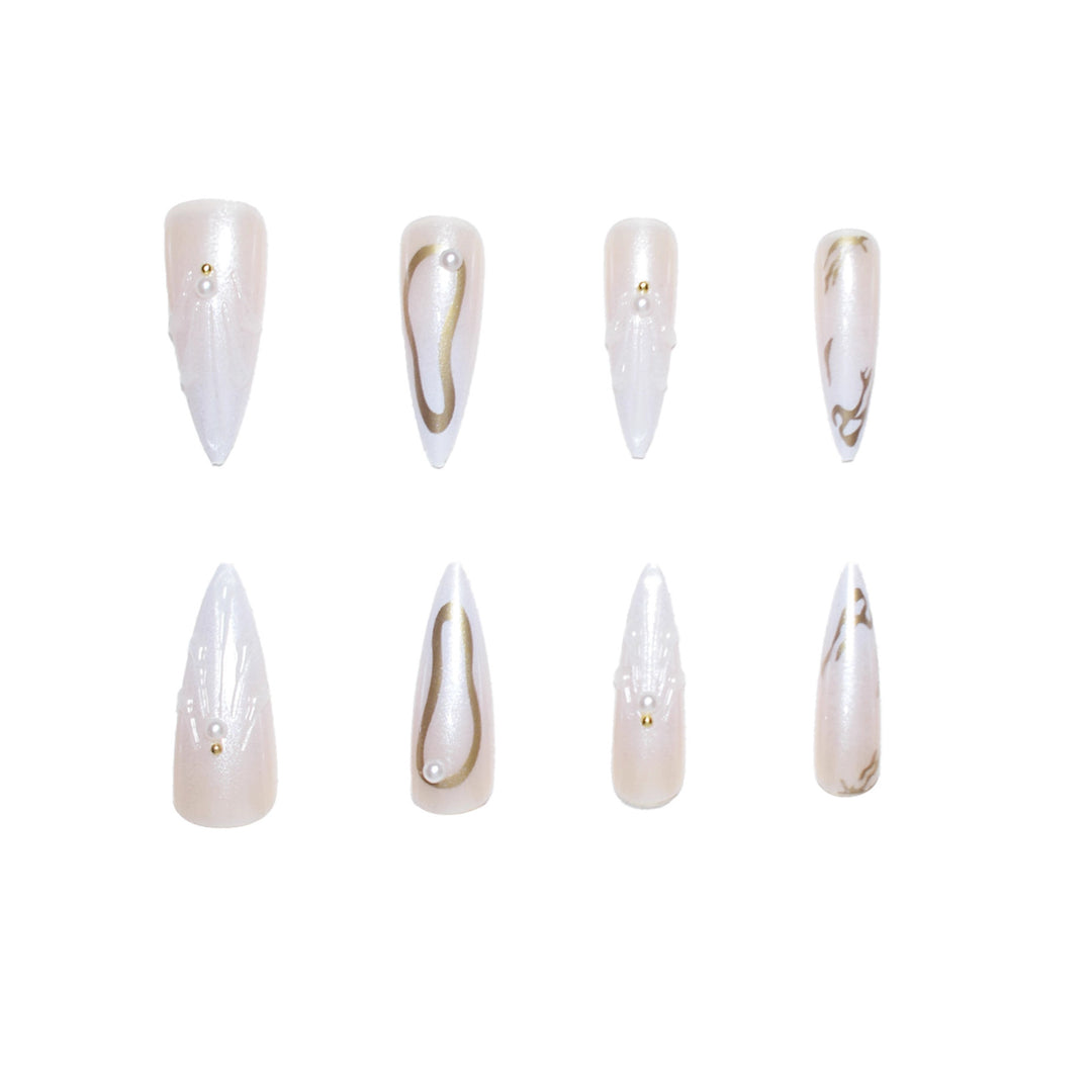 Artistic Press-On Nail Designs with Pearl Accents Stornfield