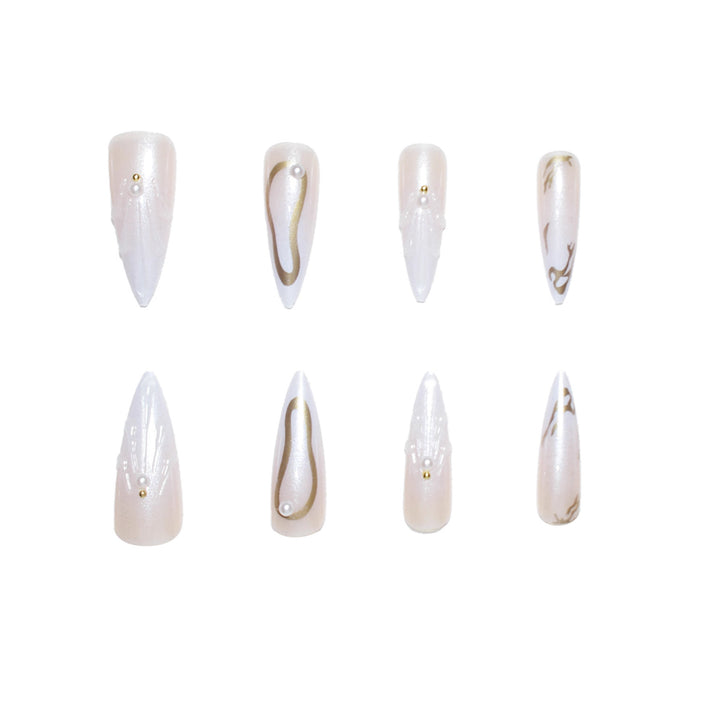 Artistic Press-On Nail Designs with Pearl Accents Stornfield