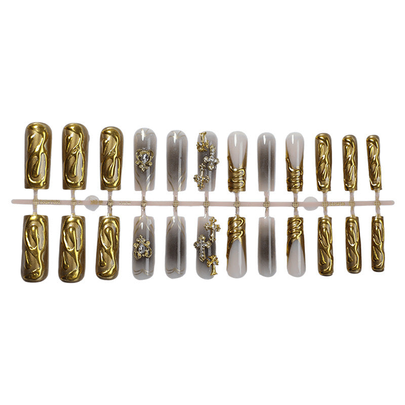 Decorative Press-On Nail Set with Gold Accents Stornfield
