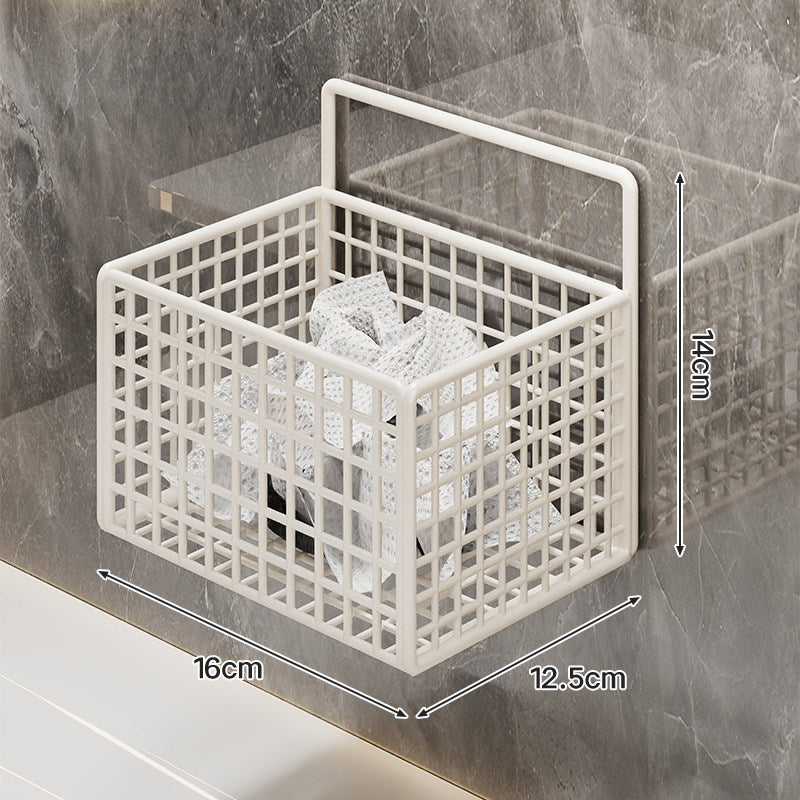 Wall-Mounted Metal Grid Bathroom Caddy with Triple Compartments Hooks and Drainable Base