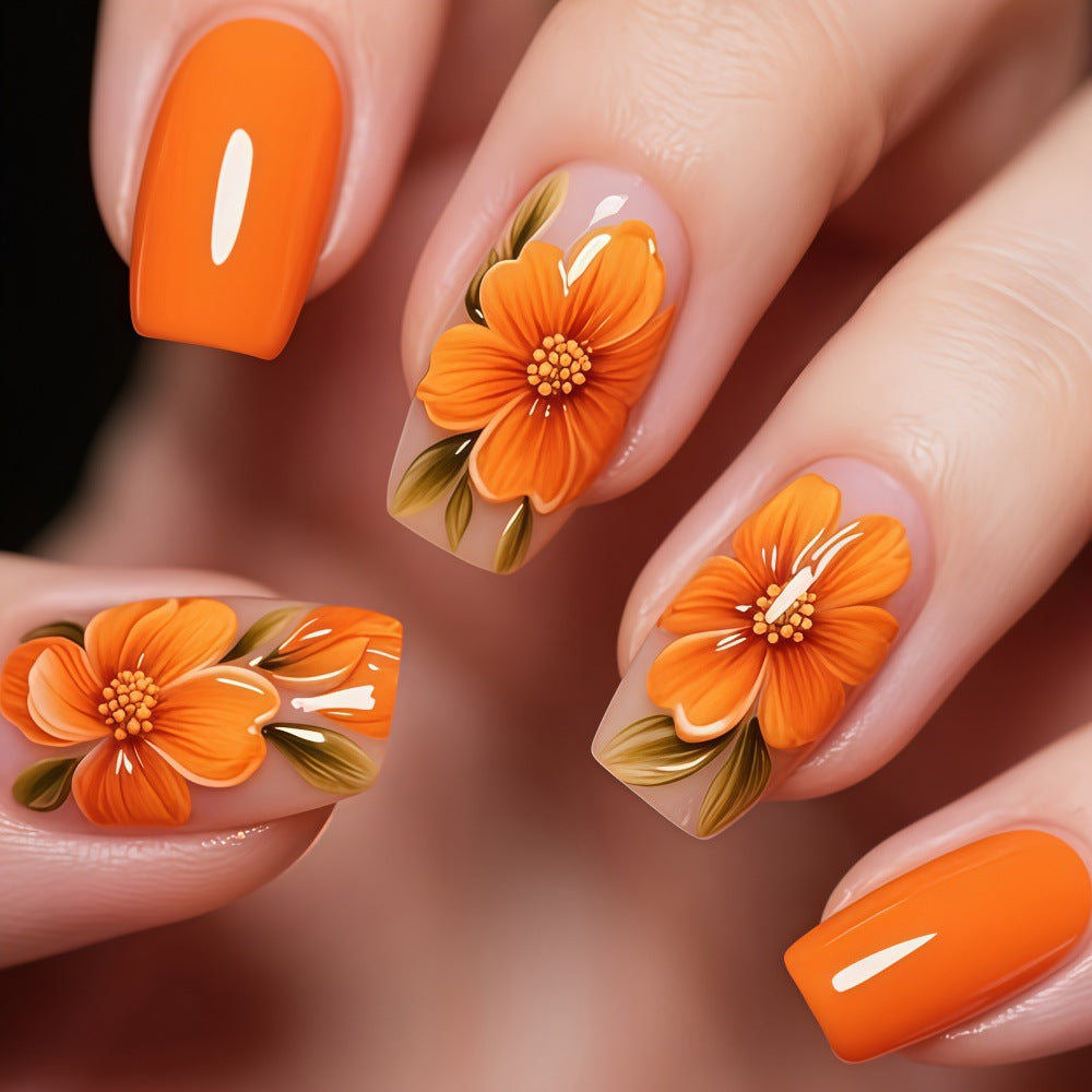 Artificial nails with floral accents and high gloss finish Stornfield