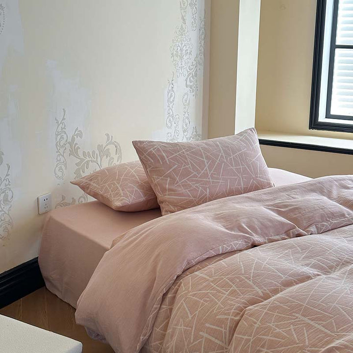 Breathable Cotton-Linen Geometric Duvet Cover and Pillowcase Set