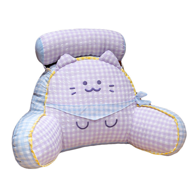 Reading pillow with neck support and plush cat shape