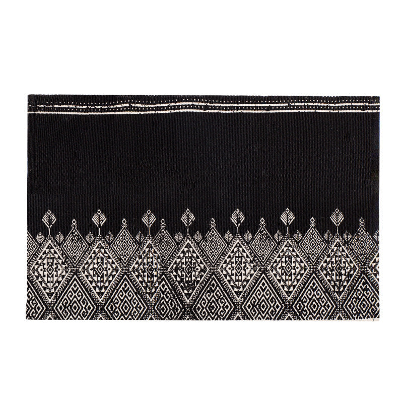 Flat-woven cotton runner with Mediterranean tile jacquard and decorative fringes Stornfield