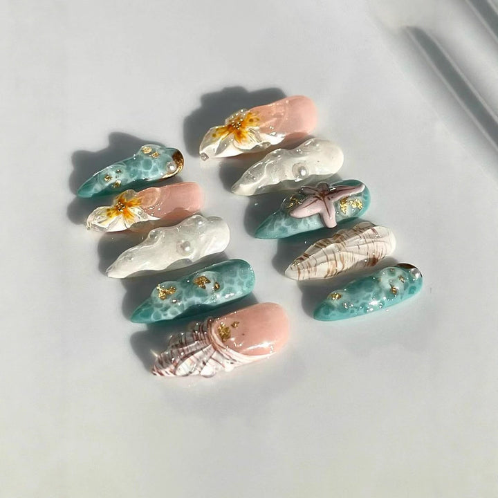 Ocean-Inspired 3D Decorative Press-On Nail Set Stornfield