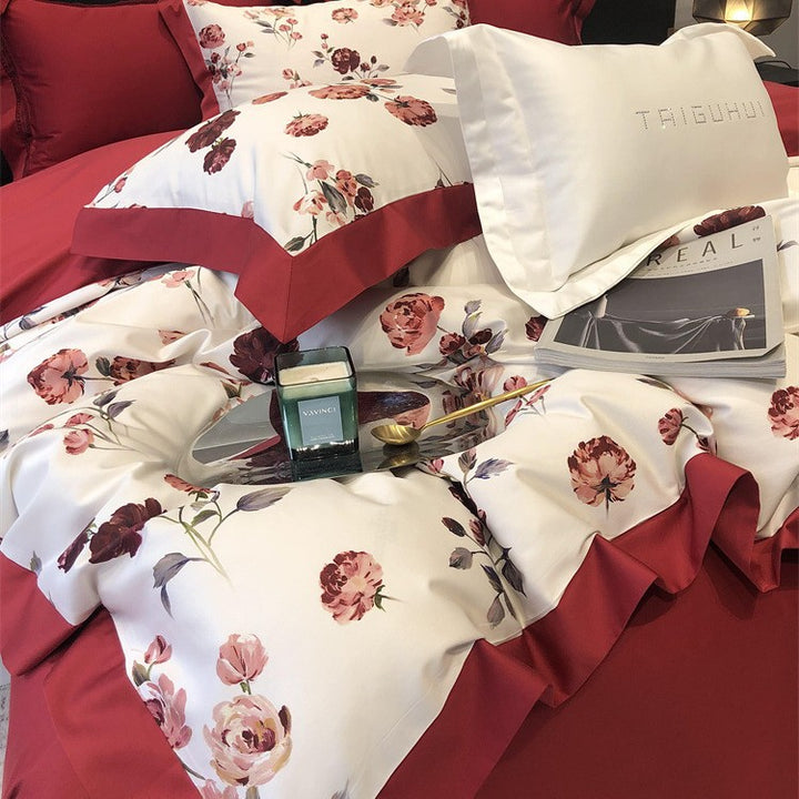 Bedding set with floral printed edge and contrasting hem Stornfield
