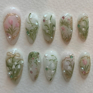 Floral Decorative Press-On Nail Extensions Stornfield