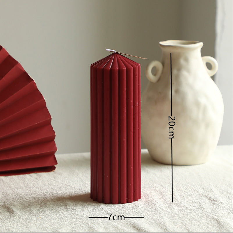 Textured Vertical-Ribbed Pointed-Top Decorative Pillar Candle