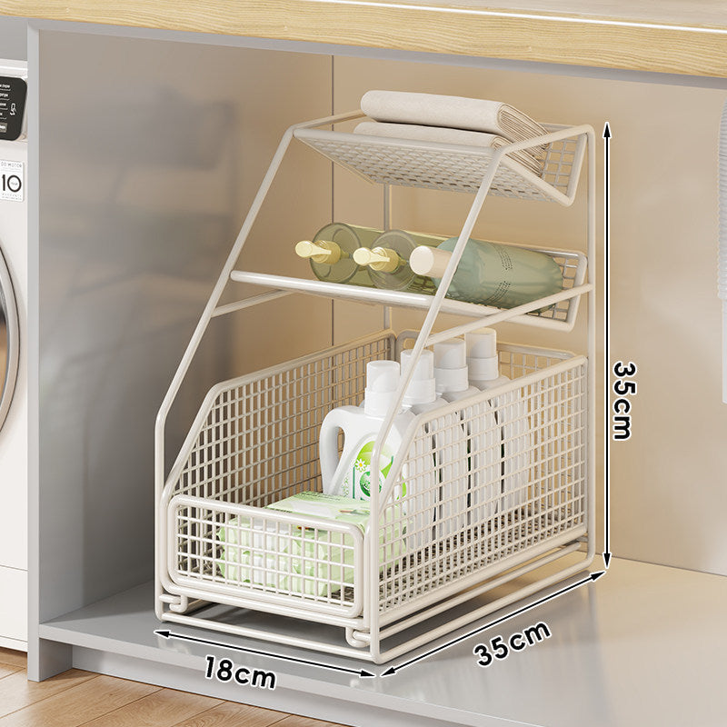 Three-Tier Vertical Mesh Pull-Out Under-Counter Storage Organizer