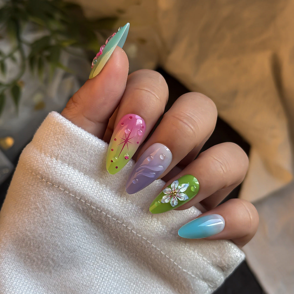 Artistic Floral-Embellished Press-On Nail Set Stornfield