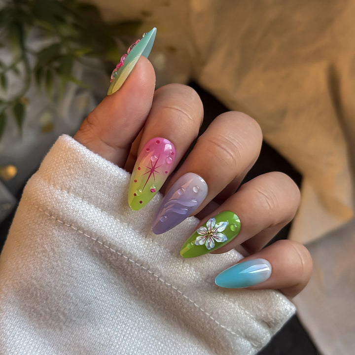 Artistic Floral-Embellished Press-On Nail Set Stornfield