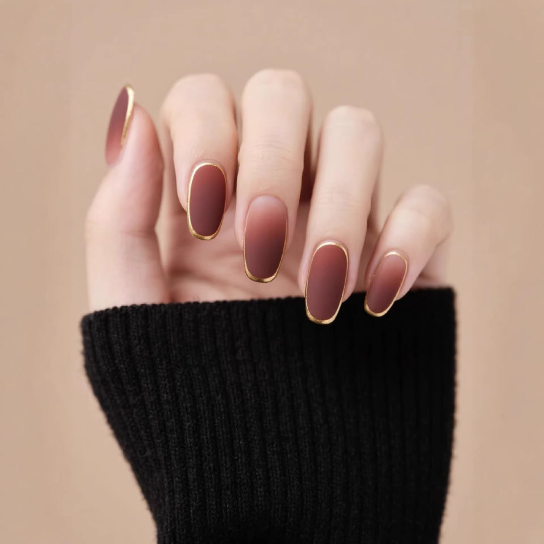 Mat Finishing Press-On Nail Set with Gold Edges