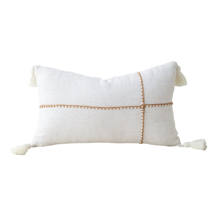 Square decorative pillow with two-tone knit and linen fabric