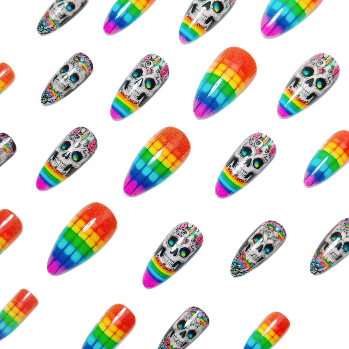 Creative artificial nails with skull design and rainbow colors Stornfield