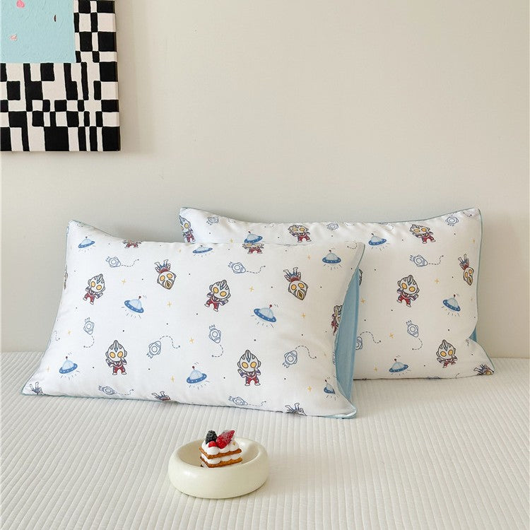 Children's pillowcase set made of cotton satin with panda print and checked design Stornfield