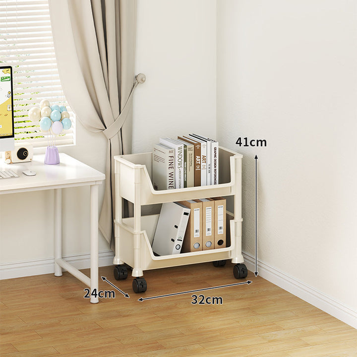 Compact Tiered Rolling Plastic Storage Cart with Swivel Casters and Front File Access
