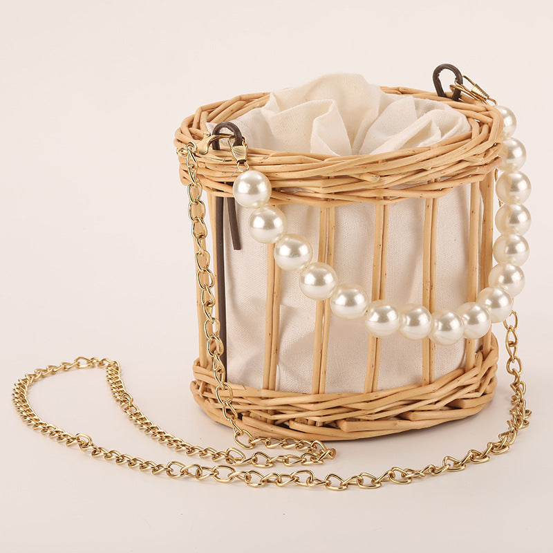 Women's elegant basket bag with pearl chain Stornfield
