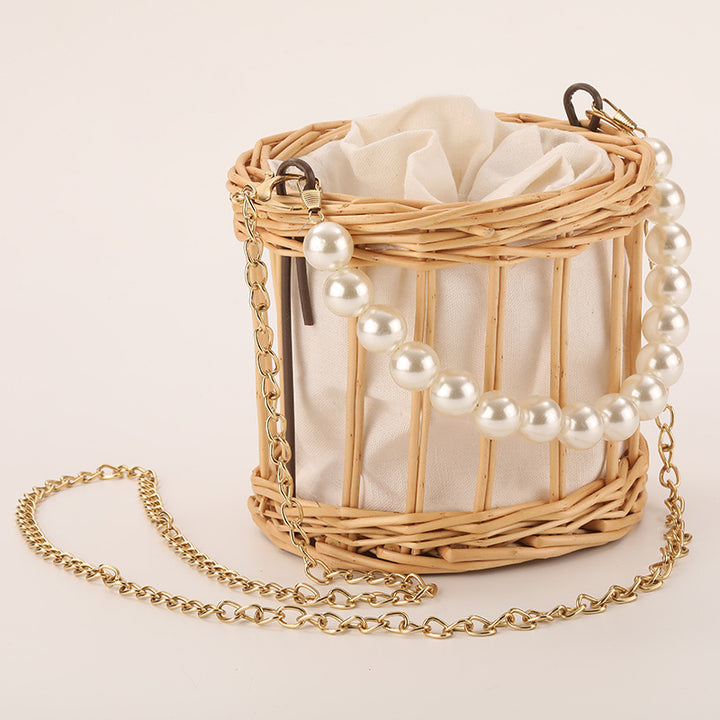 Women's elegant basket bag with pearl chain Stornfield