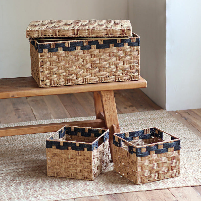 Square storage basket made of natural material Stornfield