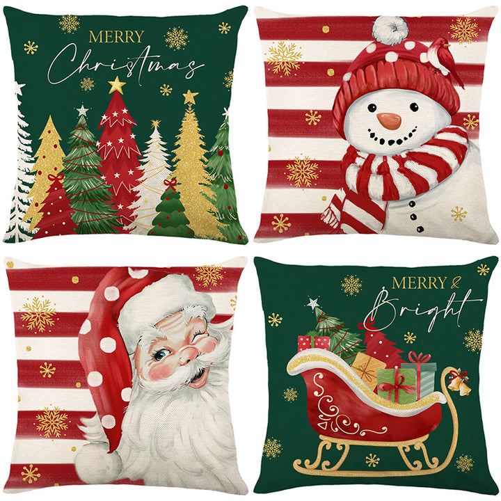 Decorative Linen-Texture Christmas Tree Throw Pillow Cover with Merry Christmas Script