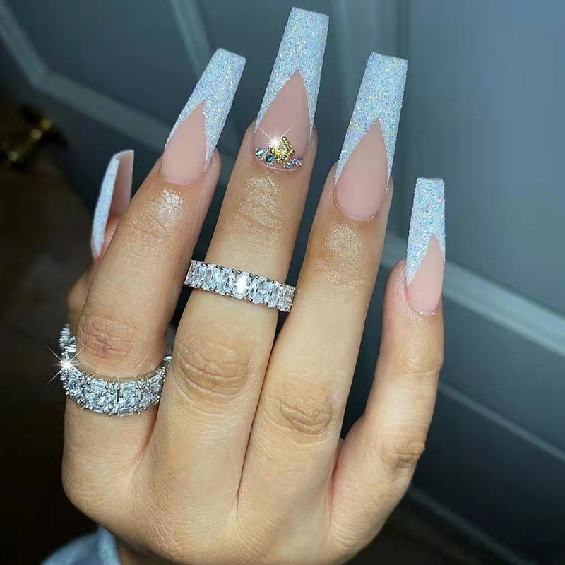 Acrylic Nail Set with Glitter and Lace Design Stornfield