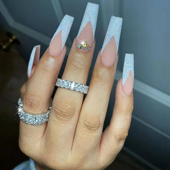 Acrylic Nail Set with Glitter and Lace Design Stornfield