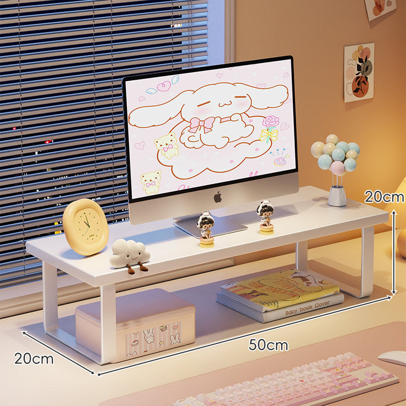 Wood-Top Monitor Riser and Desktop Organizer Stand with Under-Shelf Storage