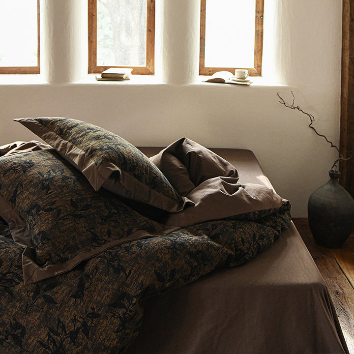 Luxury Breathable Linen Duvet Cover Set with Botanical Jacquard Texture