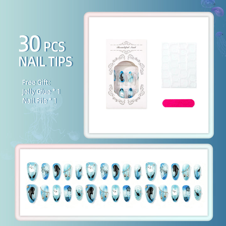Ocean-Inspired Artistic Press-On Nail Collection
