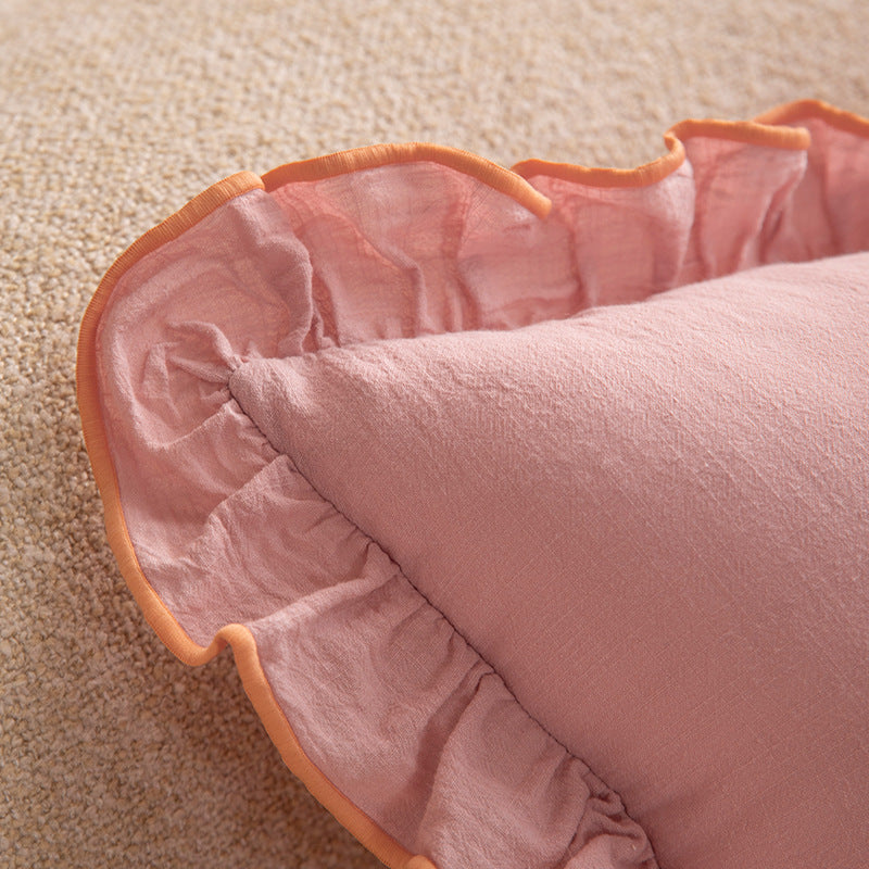 Decorative cushion with frill ruffle and linen texture Stornfield