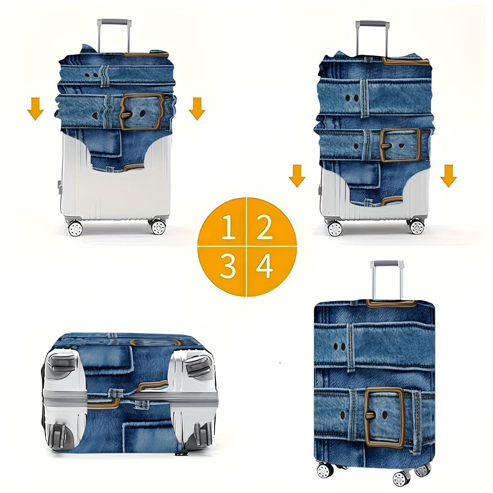 Unisex stylish suitcase cover with denim belt motif, elastic protective cover for rolling suitcase Stornfield