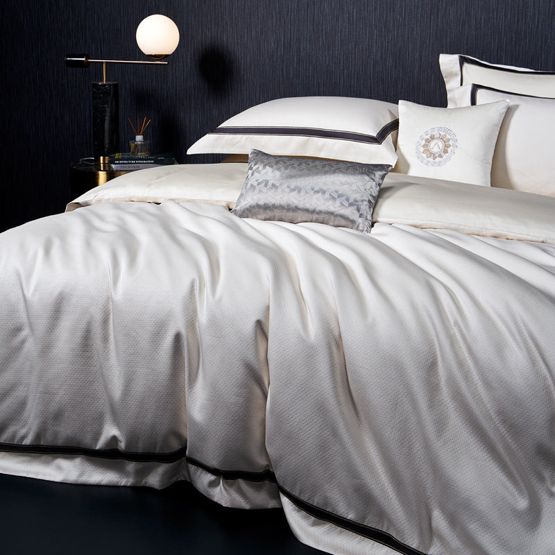 Premium Textured Cotton Sateen Duvet Cover Set with Satin Piping and Reversible Micro‑Sateen Back